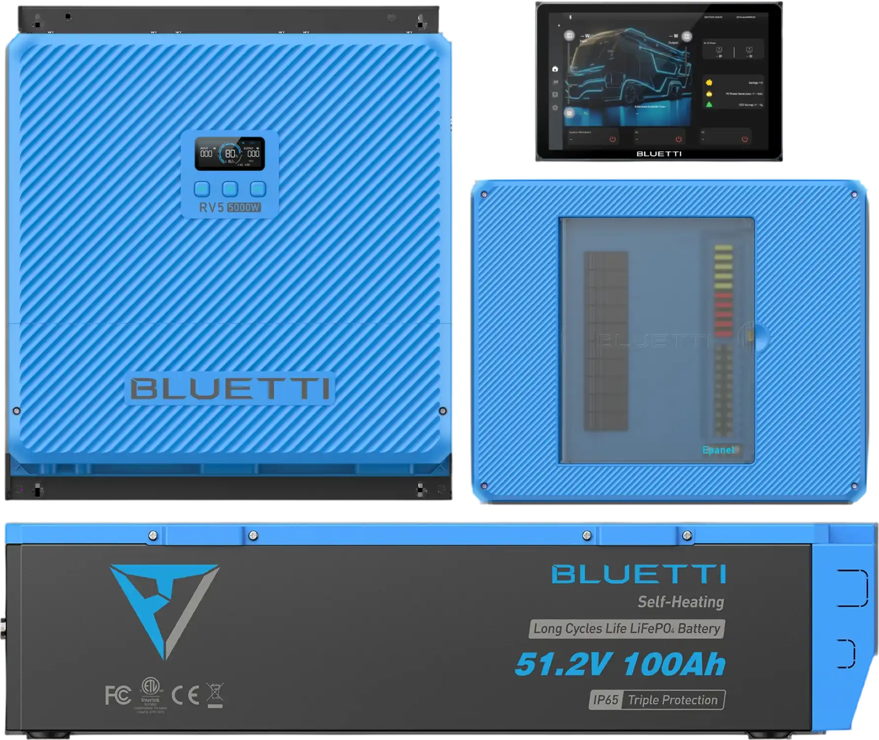 Bluetti RV5 + B4810 + Epanel + Epad Power Bundle 5000W 48V Energy System Hub and LiFePO4 Battery For RVs New