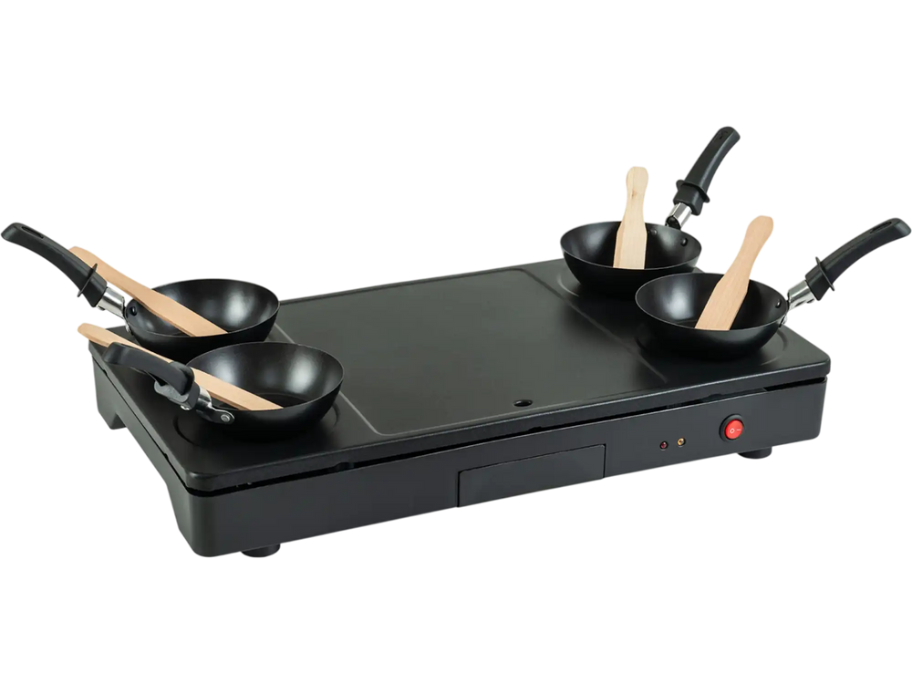 1000W Electric Grill Griddle with 4 Nonstick Woks and Wooden Spatulas for Pancakes