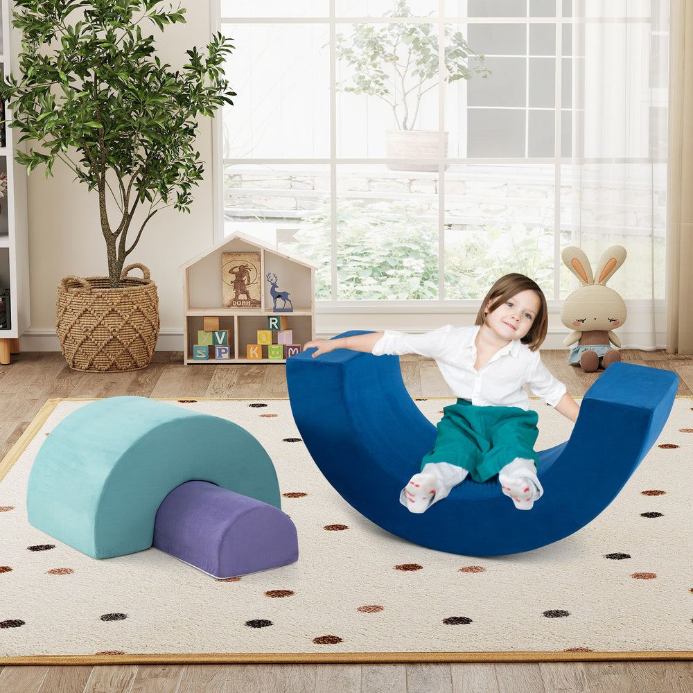 Rainbow Arc Climber Playset with multicolor foam blocks, ideal for kids' playrooms and skill development.