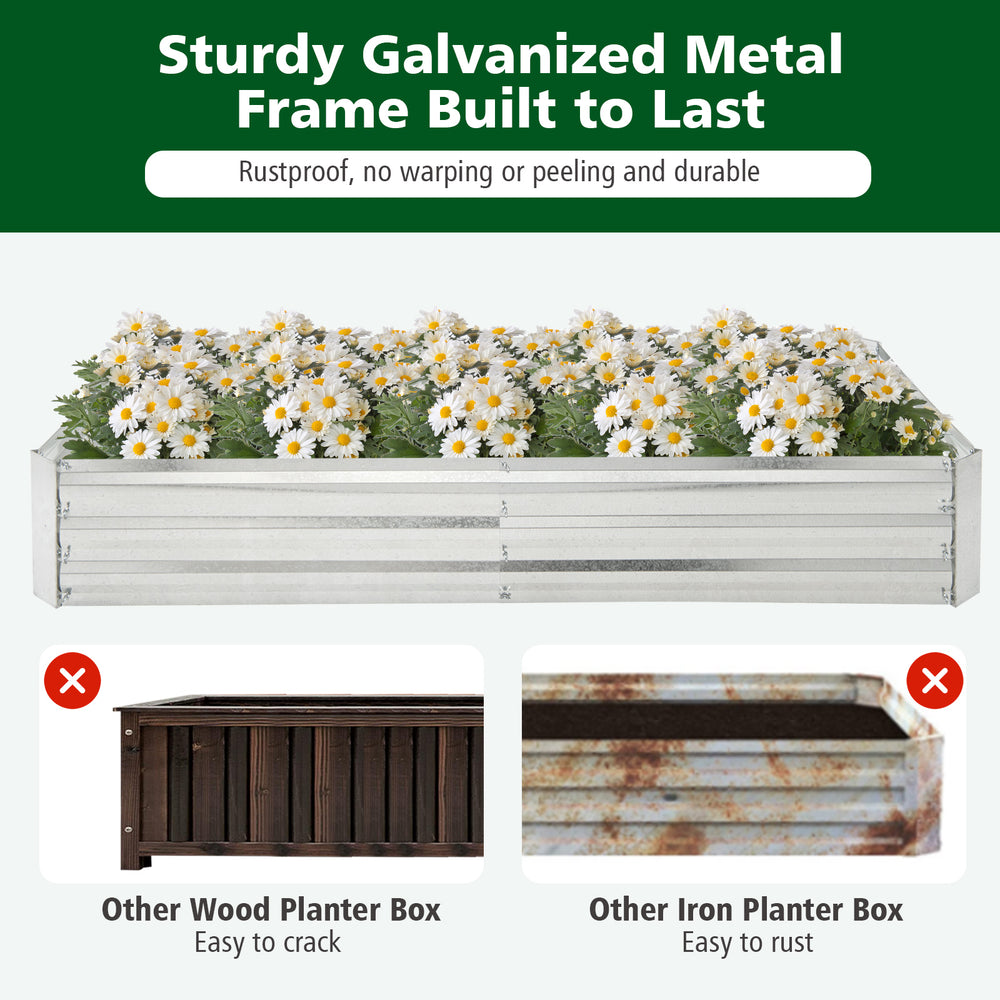 Metal galvanized raised garden bed, 6 x 3 ft, durable and weatherproof, ideal for growing vegetables and flowers.