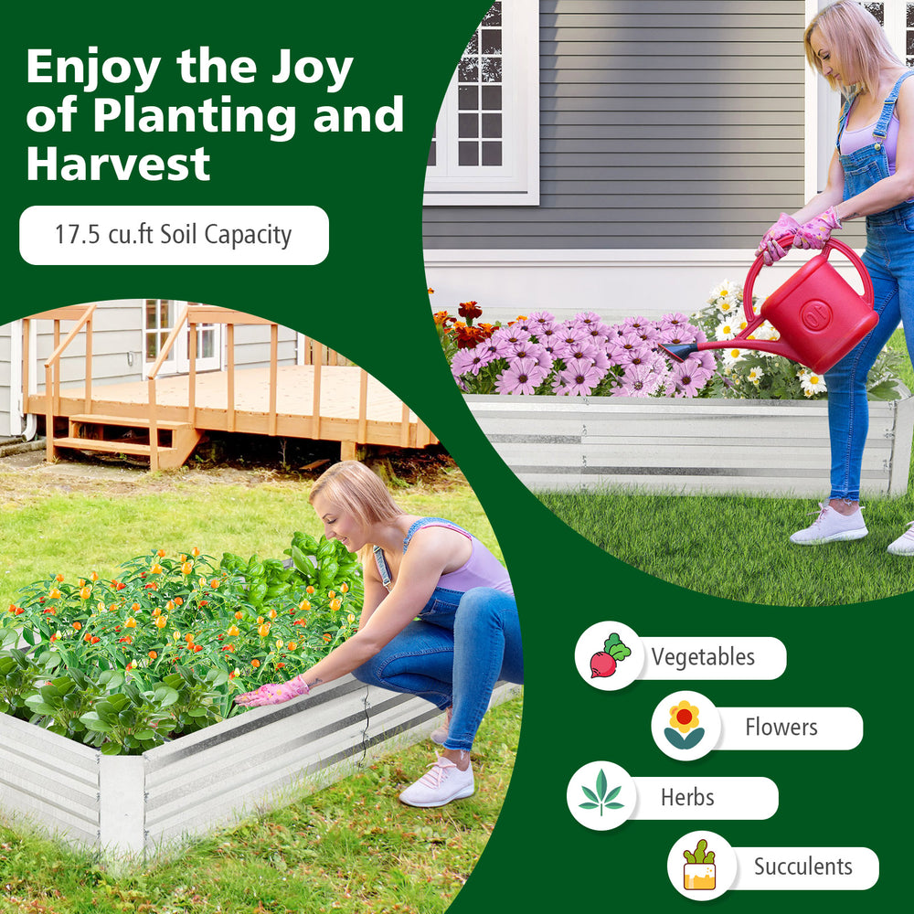 Metal galvanized raised garden bed, 6 x 3 ft, ideal for vegetables, flowers, and herbs with an open-ended base for.