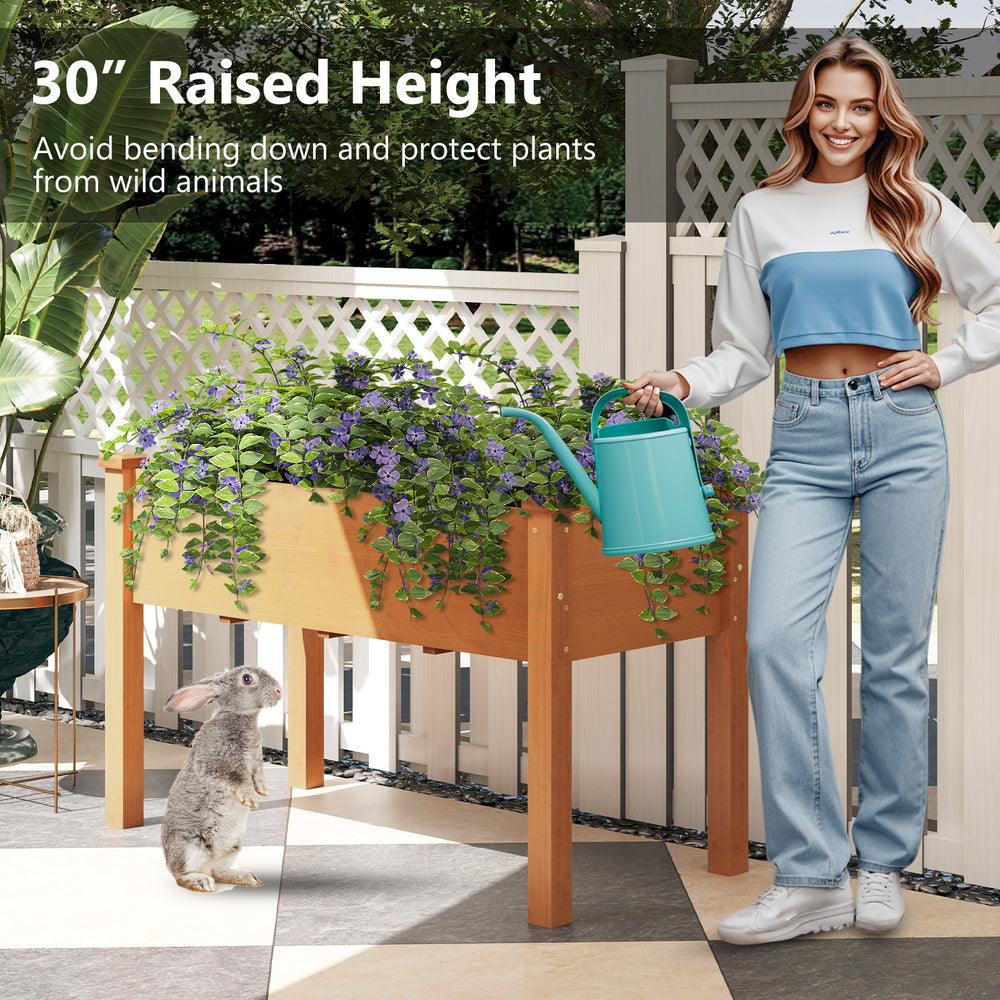 Raised garden bed with legs in brown, 30-inch height, featuring drainage holes and ideal for various plants.