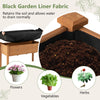 Black garden liner fabric in a raised garden bed, designed for soil retention and drainage for healthy plant growth.