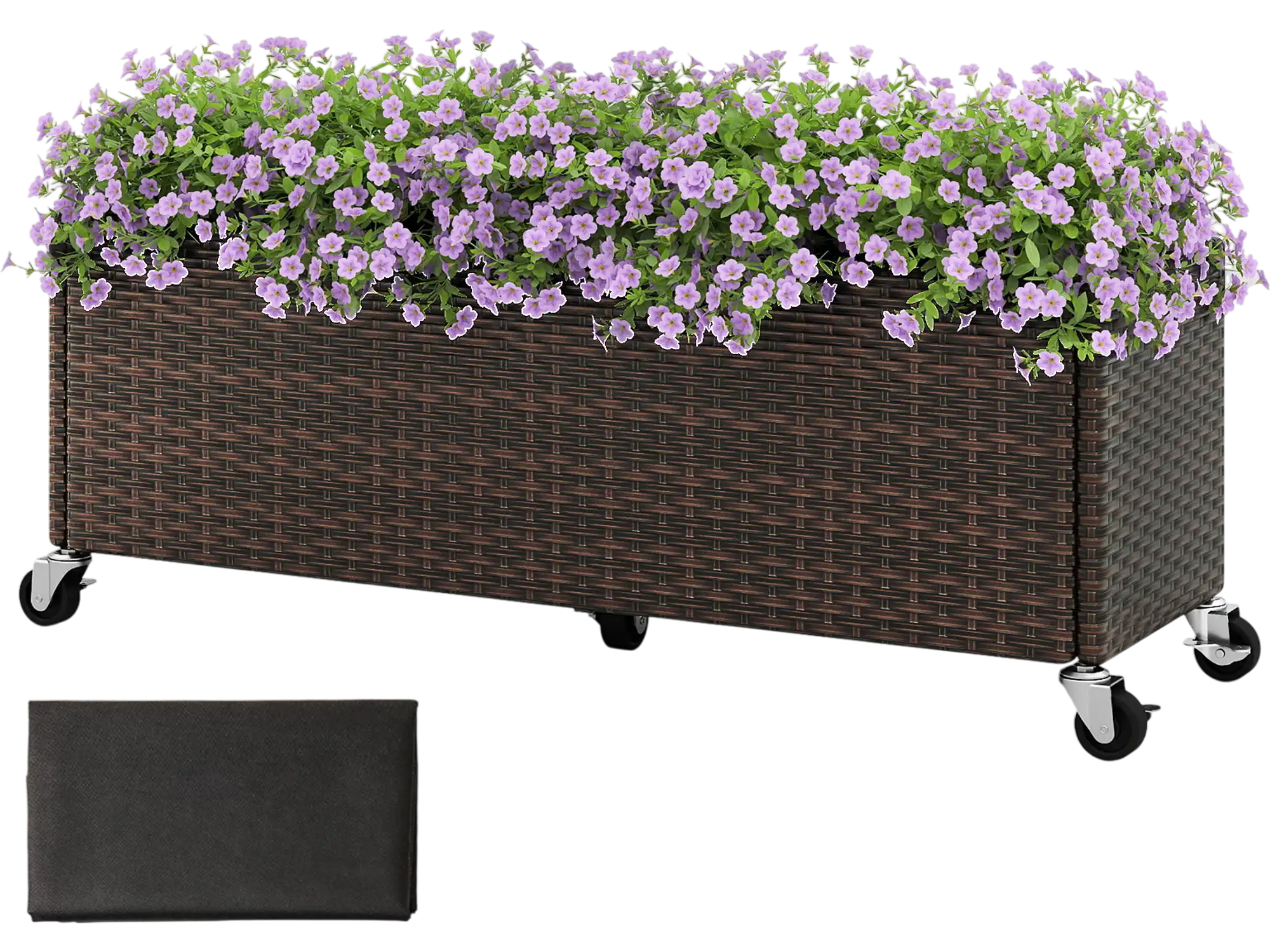 Costway Raised Garden Bed Planter Box w/ Wheels Liner PE Rattan Wicker Patio 67345012 New