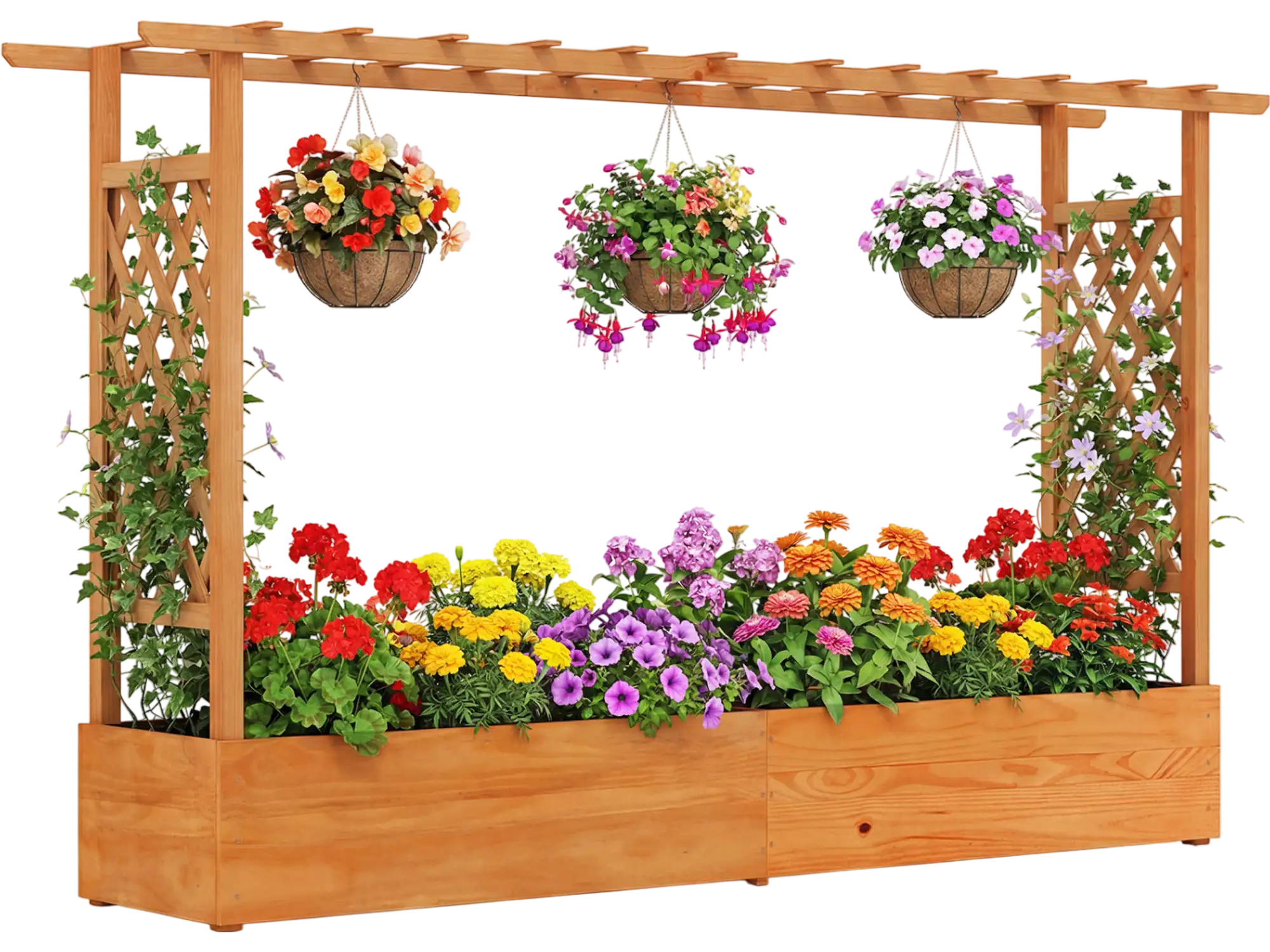 Costway Raised Garden Bed Planter Box Lattice Trellis Drainage Holes 479521683 New