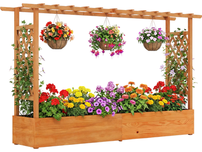 Costway Raised Garden Bed Planter Box Lattice Trellis Drainage Holes 479521683 New