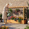 Raised garden bed planter box with lattice trellis, crafted from sturdy pine wood, ideal for cultivating various plants.