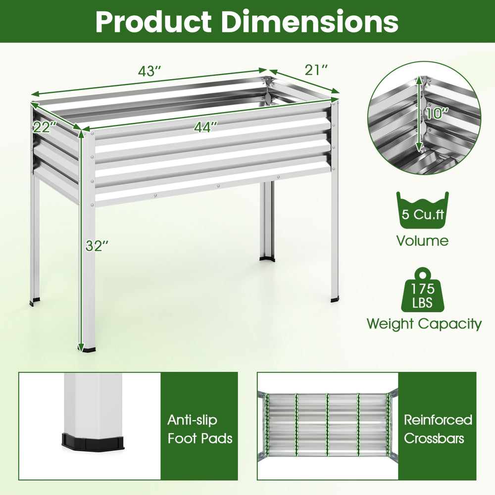 Dimensions of the Raised Garden Bed with anti-slip foot pads, 32" height, and 175 lbs weight capacity for comfortable.