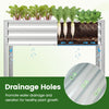 Close-up of drainage holes in a silver raised garden bed, promoting water drainage for healthy plant growth.