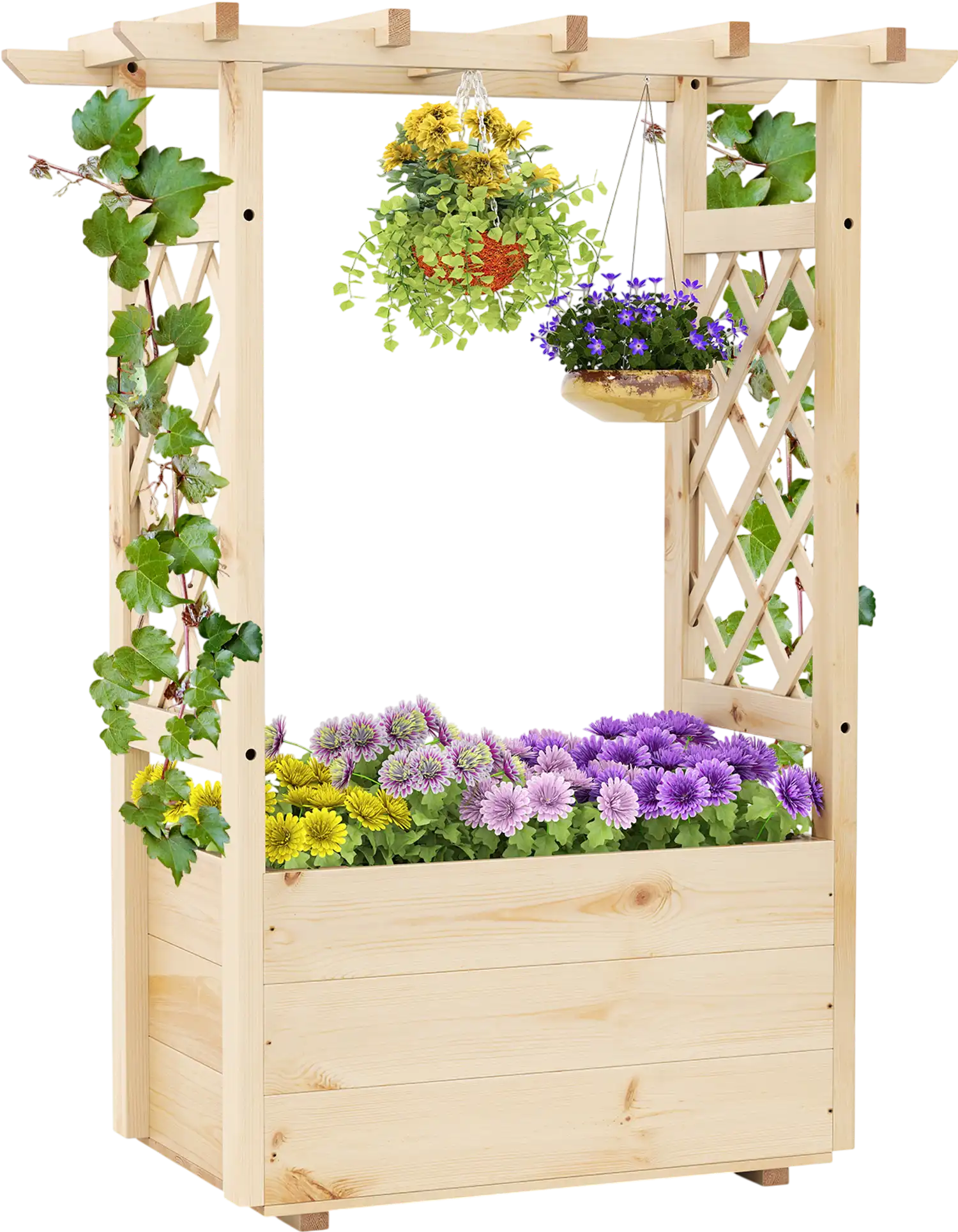 Costway Wooden Raised Garden Bed Elevated Planter Box Hanging Roof 73920244 New