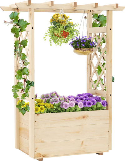 Costway Wooden Raised Garden Bed Elevated Planter Box Hanging Roof 73920244 New