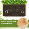 Slatted bottom with drainage gaps in a wooden elevated planter box for optimal plant growth and ventilation.