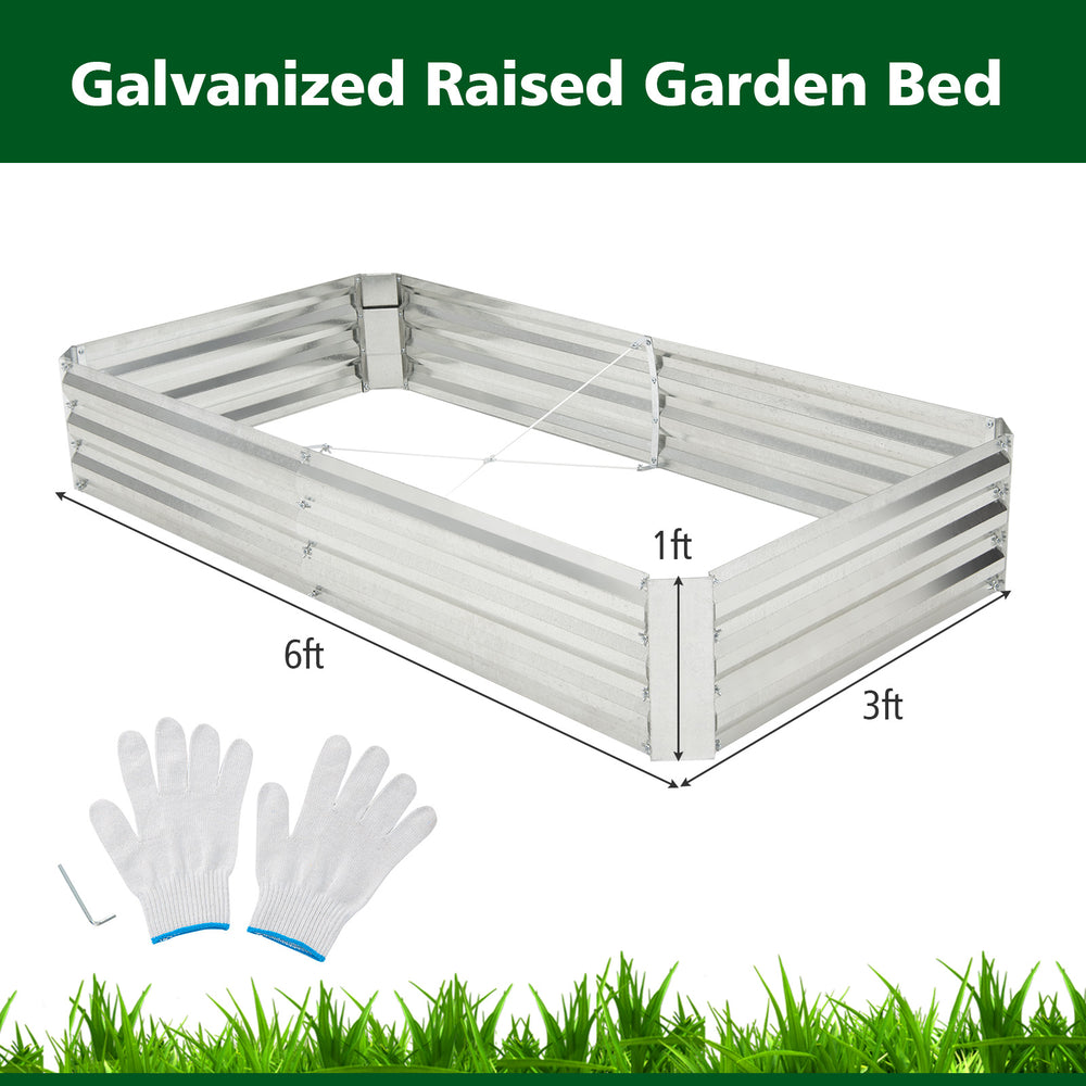 Metal galvanized raised garden bed measuring 6 x 3 ft, designed for plant cultivation with an open-ended base for.