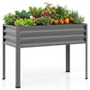 Large elevated planter box in grey metal, 32" high, perfect for growing vegetables and flowers indoors or outdoors.