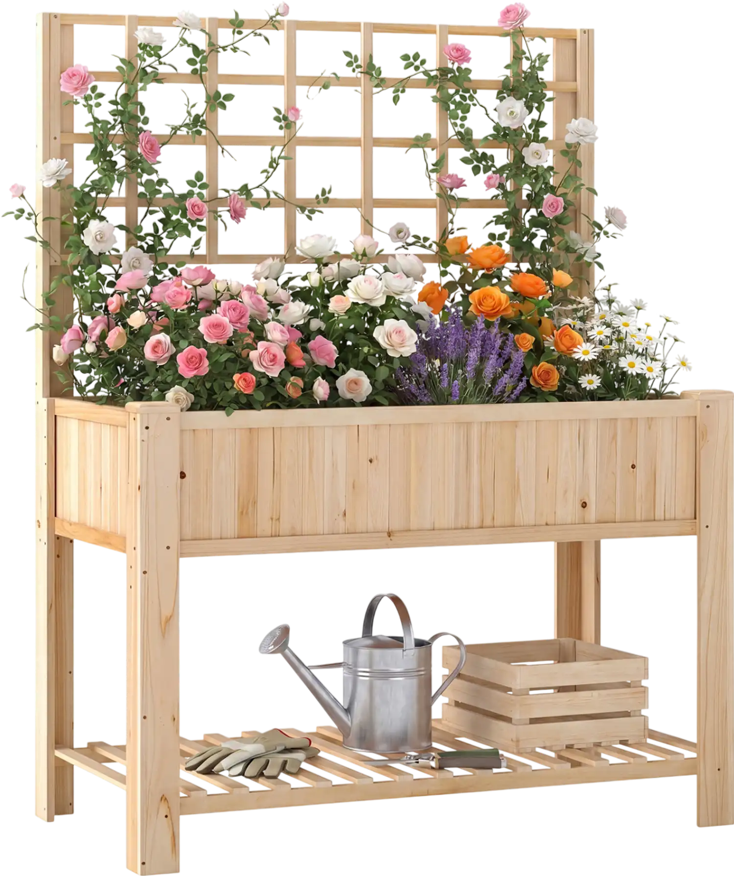 Costway Wooden Raised Garden Bed Elevated Planter Box with Trellis 823567941 New