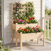 2-tier raised garden bed with trellis in natural fir wood, perfect for climbing plants and enhancing small outdoor spaces.