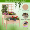2-tier raised garden bed made of natural fir wood with trellis for climbing plants, ideal for small outdoor spaces.