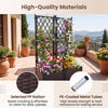 Raised garden bed with lattice trellis in black, featuring self-watering planter boxes for versatile planting options.