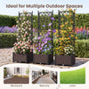 Raised garden bed with lattice trellis in black, featuring self-watering planter boxes for versatile outdoor planting.