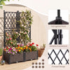 Raised garden bed with lattice trellis in black, featuring self-watering planter boxes for versatile planting and space-saving.