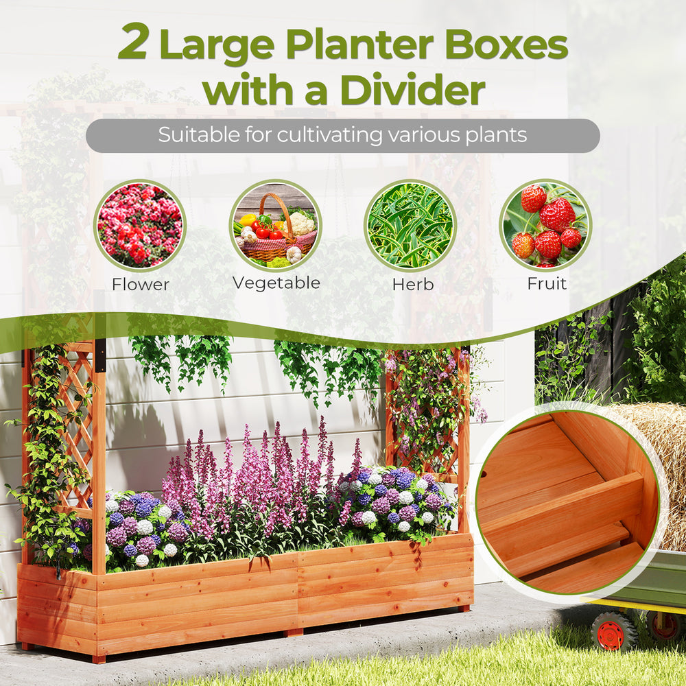 Large raised garden bed with arch trellis and hanging roof, crafted from sturdy fir wood for cultivating various plants.