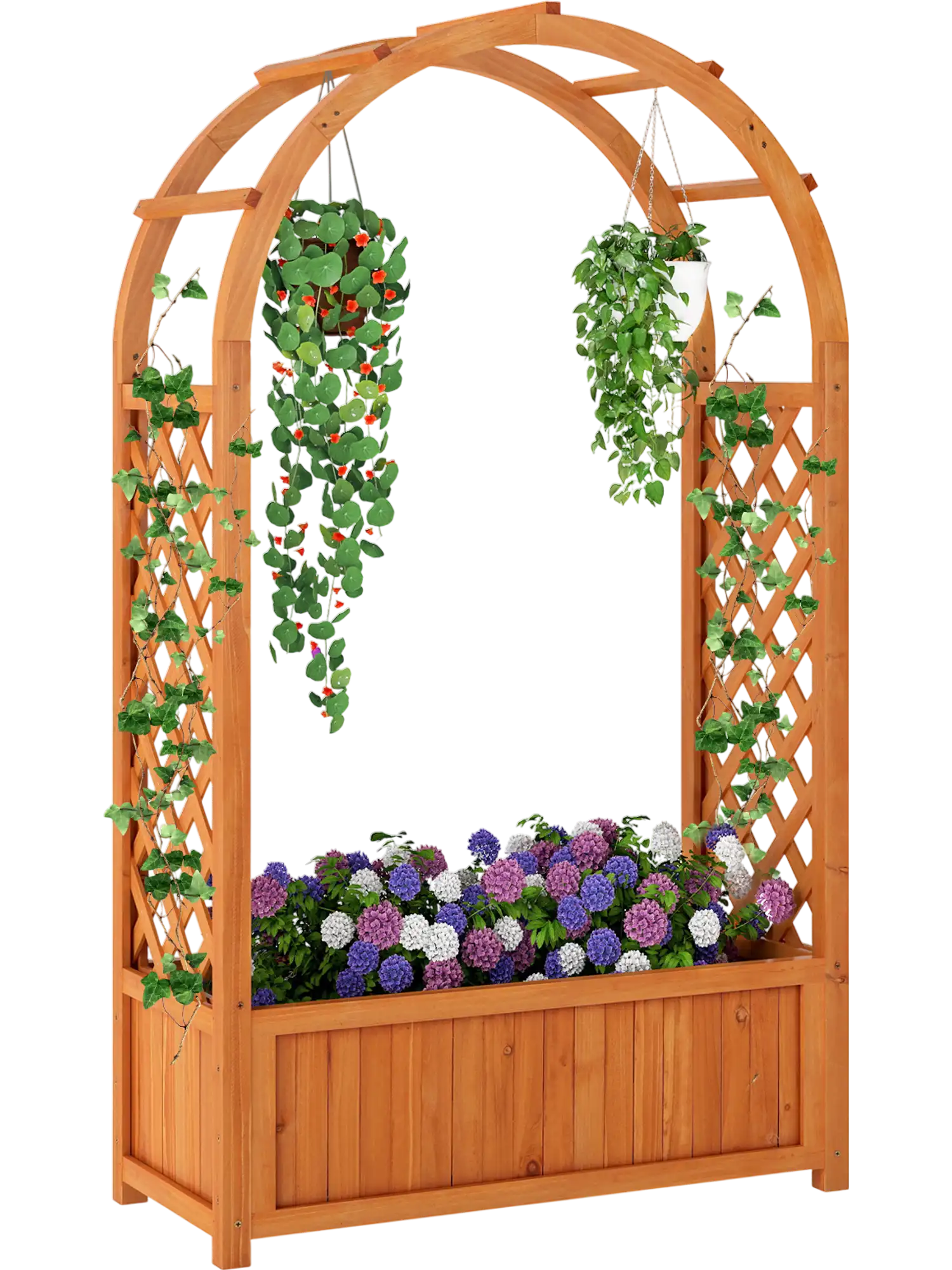 Costway Raised Garden Bed Wooden Elevated Planter Box w/ Lattice Trellis Arched Roof 251476893 New