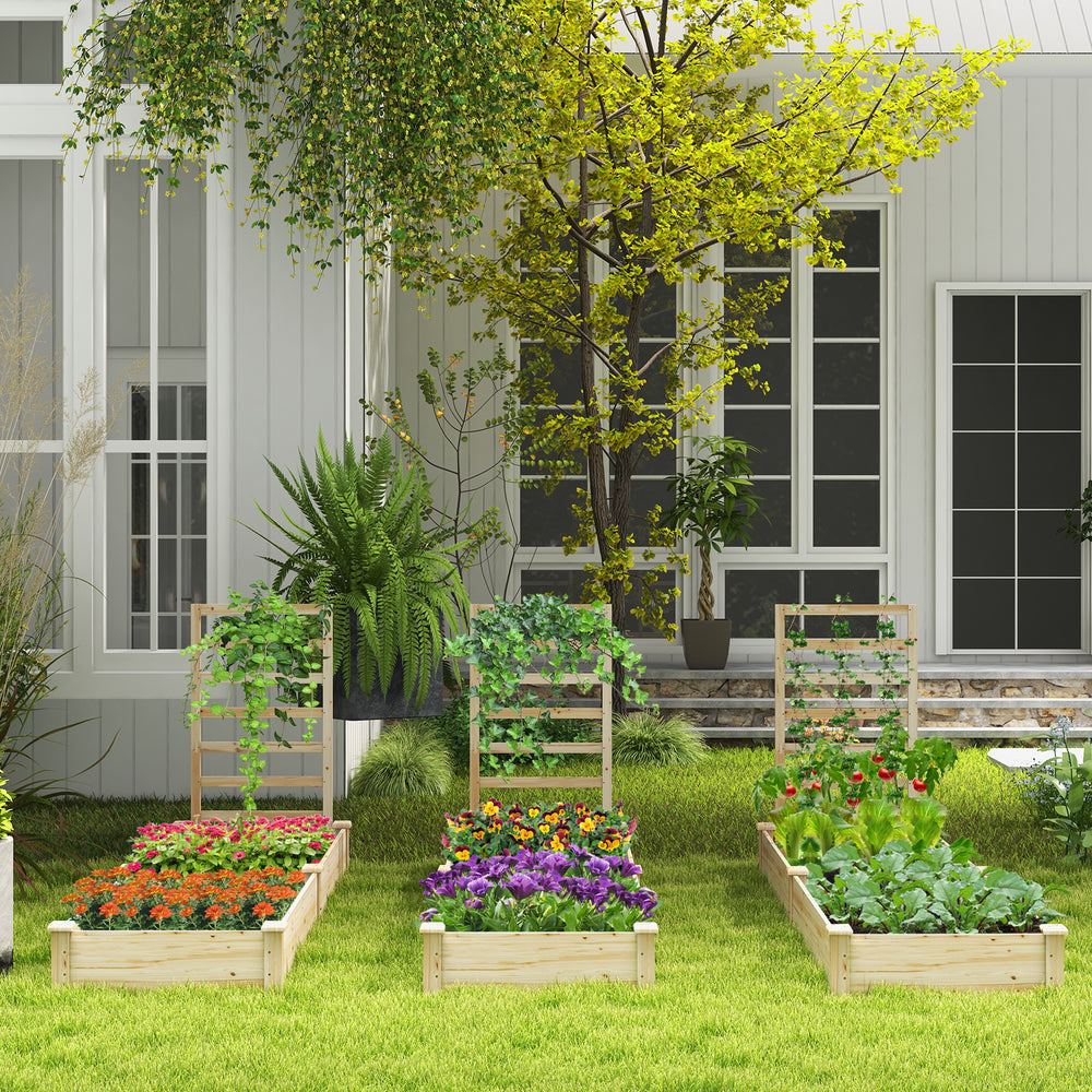 Planter box with trellis in natural fir wood, designed for climbing plants, featuring smooth surfaces and sturdy.