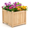 Folding square fir wood raised garden bed filled with colorful flowers, perfect for patios and gardens.