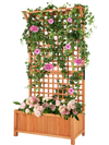 Raised garden bed with trellis and hanging roof, made of natural fir wood, ideal for climbing plants and decor.