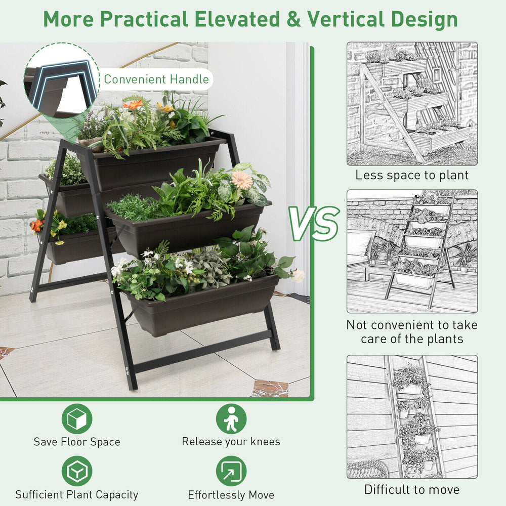 3-tier vertical raised garden bed showcasing the elevated design for easy access and efficient plant care in small.