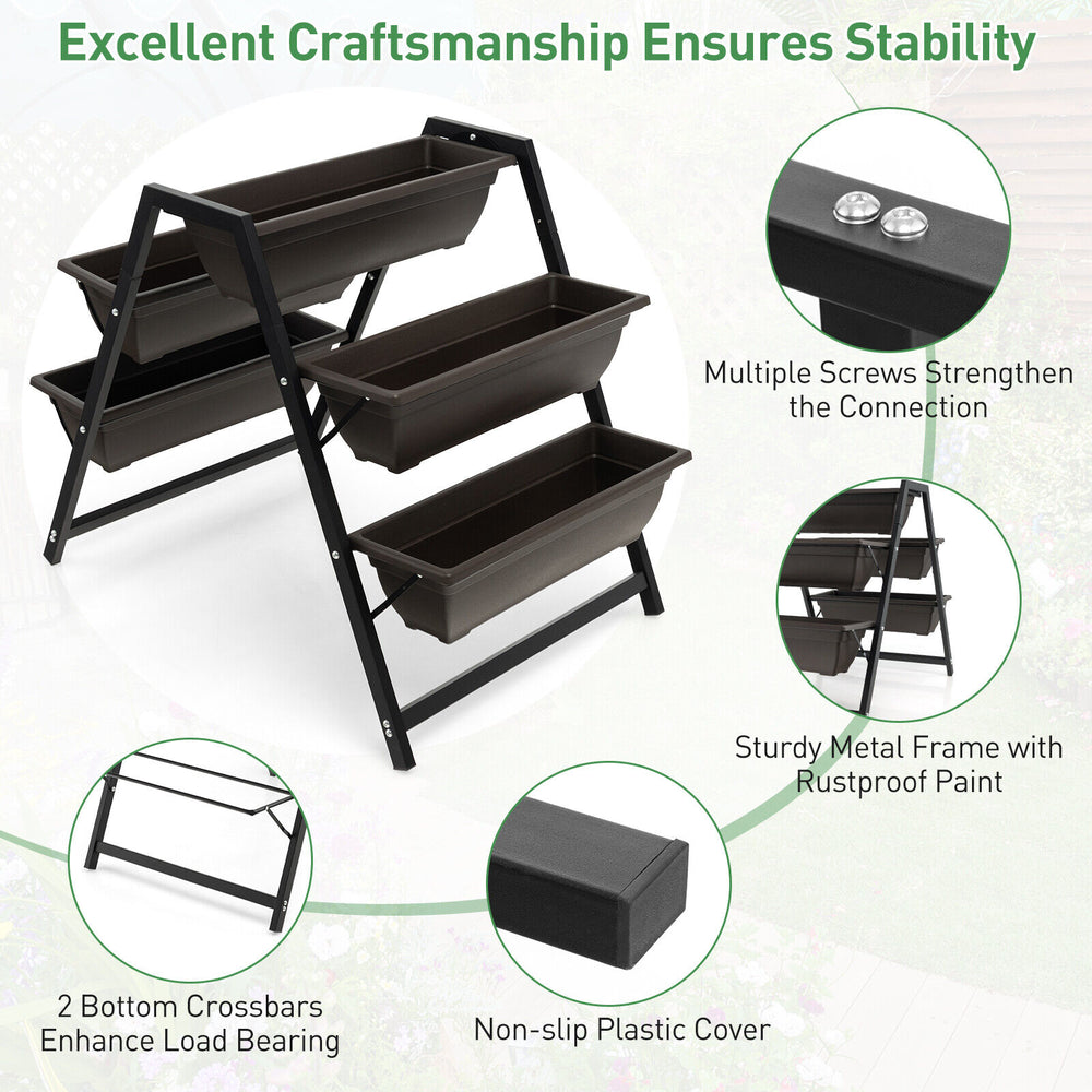3-tier vertical raised garden bed with 5 removable plant boxes, sturdy metal frame, ideal for space-saving gardening.