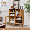 Rattan buffet cabinet in natural finish featuring 2 doors and 4 open cubbies for versatile storage in any room.