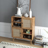 Rattan buffet cabinet with 2 doors and 2 cubbies, featuring natural wood finish and ventilated rattan doors for stylish.