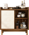 Rattan buffet sideboard in walnut with sliding door and adjustable shelves, perfect for kitchen or dining room storage.