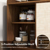 5-position adjustable shelf in walnut rattan sideboard, ideal for storing items of various sizes in any room.