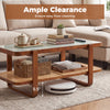 Rattan coffee table with tempered glass top, walnut finish, featuring a storage shelf and 5.5" clearance for easy.
