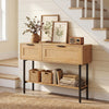 Rattan Console Table with 2 Storage Cabinets Shelf Carbon Steel Frame-Natural - Gallery View 1 of 11