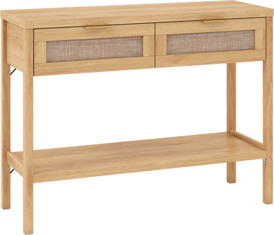 Costway Rattan Console Table 2-Drawer Bottom Shelf 24442044 New