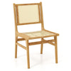 Rattan dining chair featuring a natural cane woven backrest and sturdy teak wood frame for stylish indoor seating.