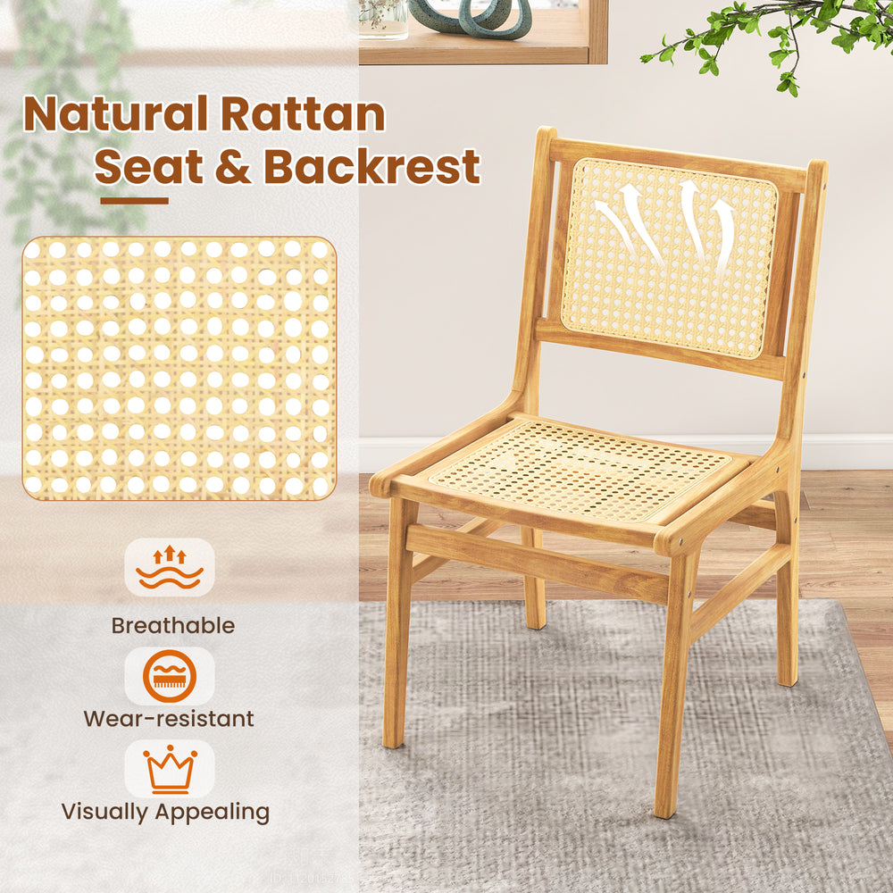 Rattan dining chair featuring a natural cane woven backrest and teak wood frame, ideal for stylish dining spaces.
