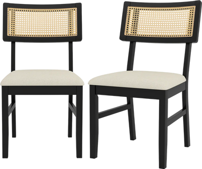 Costway Rattan Dining Chairs Set of 2 Upholstered Kitchen Chairs 24107917 New