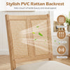 Curved backrest and padded seat of a rattan dining chair set, featuring breathable PVC rattan for comfortable dining.