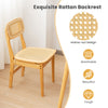Rattan dining chair with simulated rattan backrest, solid wood structure, ergonomic design for comfort and stability.