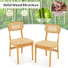 Set of 2 natural rattan dining chairs with sturdy wood structure and ergonomic backrest, ideal for dining room use.