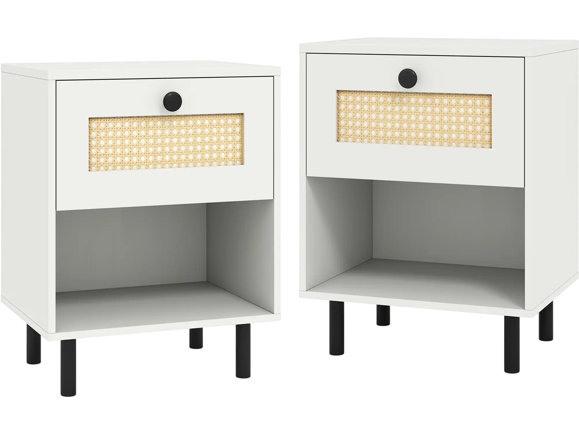 Costway Boho Rattan Nightstand End Table Set of 2 39867412 New