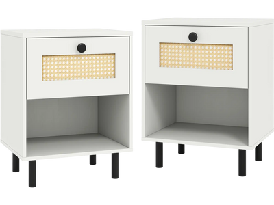 Costway Boho Rattan Nightstand End Table Set of 2 39867412 New