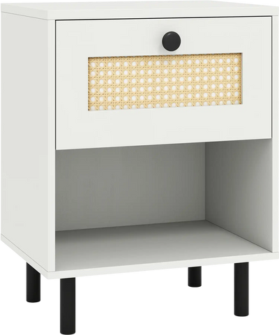 Costway Boho Rattan Nightstand End Table w/ Drawer Open Shelf 45137682 New