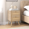 Rattan nightstand with two storage drawers, natural wood finish, perfect for bedside essentials and rustic decor.