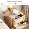 Rattan nightstand with spacious tabletop and two pull-out drawers, perfect for bedside storage and rustic decor.