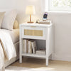 Rattan Nightstand with Charging Station and Storage Shelf for Bedroom-White - Gallery View 1 of 10